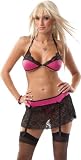 Sexy Pink & Black Bikini Style Lingerie Set: Top, Skirt & G-String