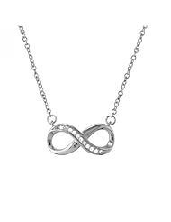 White Topaz CZ Encrusted Infinity Sign Sterling Silver Chain Necklace 16" 18"