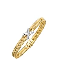 Sterling Silver Basketweave Thick Double Bracelets with Diamonds