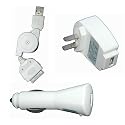 Universal Apple iPod USB Charger Kit - USB Retractable Hotsync Cable - USB Home Travel Charger - USB 12V Cigarette Lighter Charger