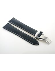 Deployment Leather Strap Band for 20mm Omega Seamaster Blk Ws20