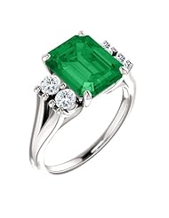 10K White Gold 10.00x8.00mm Emerald Cut Chatham Created Emerald and Diamond Ring -- LIFETIME WARRANTY