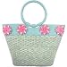 Forzieri Capaf Floral Blue Wicker & Leather Bucket Bag