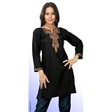 Black Colour Boat V-neck Hand Made Embroidery Designer Ladies Tunics Tops by Arayanaya