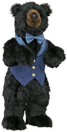 24" Extra Soft Standing Plush Black Bear in Blue Vest and Bow Tie Stuffed Animal