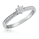 10K White Gold Diamond Starburst Promise Ring Available Size 5