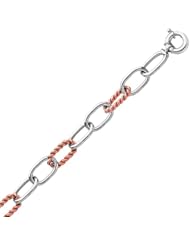 Sterling Silver Rhodium Plated Bracelet with Polished Oval and Cable Links