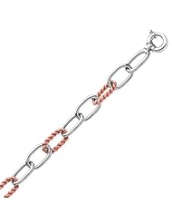 Sterling Silver Rhodium Plated Bracelet with Polished Oval and Cable Links
