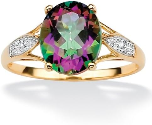 Royal Palm Jewelry 486039 3.50 TCW Oval-Cut Genuine Mystic Topaz with Diamond Accents 10k Yellow Gold Ring - Size 9