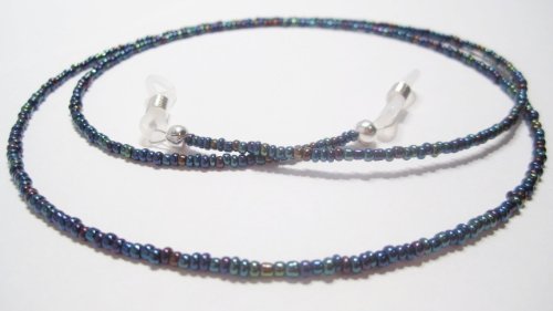 Iridescent Oil Slick Blue Beaded Eyeglass Holder - Eyeglass Holder Chain