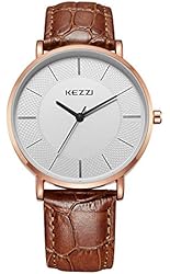 Kezzi Men's K738 Ultra Thin Classic Quartz Dress Watch Brown Leather Band