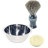 Cyril R. Salter Badger Shaving Brush, 57 gram Hard Soap Refill, and Stainless Steel Shaving Bowl Set