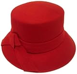 CLEARANCE Bucket Style Red Wool Hat with Felt Criss Cross Above Brim