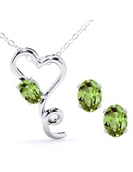 2.10 Ct Oval Green Peridot 925 Sterling Silver Pendant Earrings Set