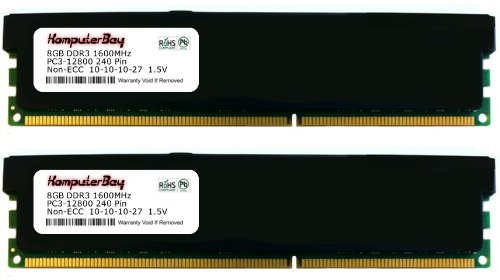 Komputerbay 16GB (2x 8GB) DDR3 PC3-12800 1600MHz DIMM with Black Low Profile Heatspreaders 240-Pin Dual / Quad Channel RAM Desktop Memory KIT 10-10-10-27 XMP ready On Sale