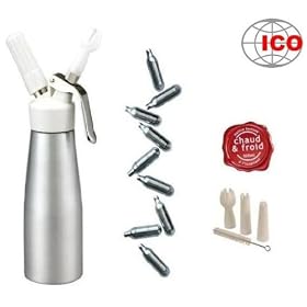 ICO - CC110 - Caf� Cr�me - Siphon Professionnel � Chantilly et Mousses Chaudes / Froids - 0,5 L Siphon + 10 Cartouches