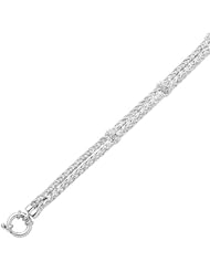 14K White Gold 7.25" Polish 6.30mm Double Strand Round Wheat Chain Link With .09Ct Diamond Bracelet With Fancy Spring Ring Clasp
