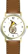 French Horn Musical Instrument - Music Theme - WATCHBUDDY&reg; DELUXE TWO-TONE THEME WATCH - Arabic Numbers - Brown Leather Strap-Size-Women's Size-Small