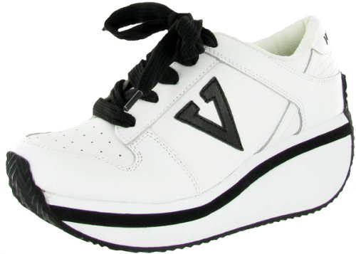 VOLATILE Flyer Womens Casual Leather Lace-Up Platform Wedge Heels Athletic Shoes Sneakers White