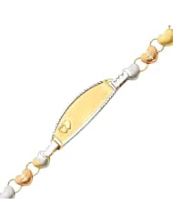 14K 3 Tri-color Diamond Cut Stampato Heart Oval ID Bracelet with Lobster Claw Clasp - 6" Inches