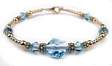2 Piece Bracelet & Earring SET: Aquamarine Birthstone Gold Filled Swarovski Crystal Handmade Beaded Bracelets