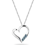 10k White Gold Blue Diamond 3-Stone Heart Pendant (0.10 cttw, I-J Color, I2-I3 Clarity), 18