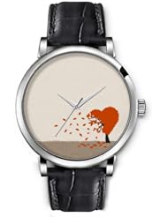SPRAWL Aanalog Fashion Series Silver Ladies Watches of Genuine Black Leather Strap,Unique Wrist Watch for Women Girls Designed with Tree of Love