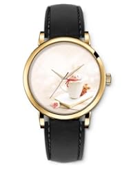 SPRAWL Aanalog Fashion Series Gold Ladies Watches of Genuine Black Leather Strap,Unique Wrist Watch for Women Girls Designed with Bunny in Cup