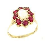 Luxury Ladies Solid Yellow Gold Natural Opal & Ruby Cluster Ring - Finger Sizes 5 to 12 Available