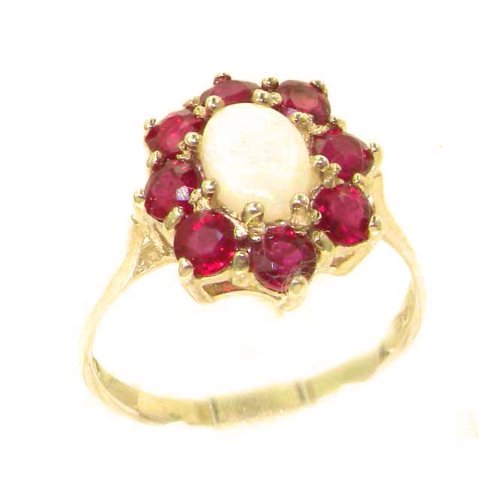 Luxury Ladies Solid Yellow Gold Natural Opal & Ruby Cluster Ring - Finger Sizes 5 to 12 Available