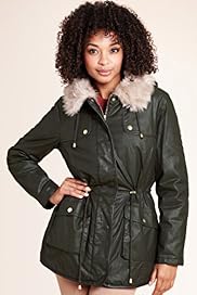 Pure Cotton Hooded Detachable Faux Fur Collar Piped Waxy Coat