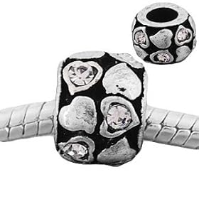 Believe Beads 1 X Clear Stone Hearts and Plain Hearts Spacer Charm Bead fits Pandora/Troll/Chamilia
