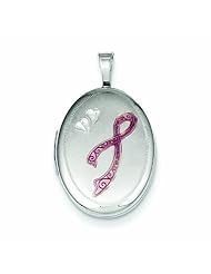 Genuine .925 Sterling Silver Enamel Pink Ribbon 19mm Oval Locket 2.7 Grams. 100% Satisfaction Guaranteed.