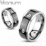 Solid Titanium Black IP Center Multi Clear CZ Grooved Comfort Fit Band Ring - 6-8mm Width - Sizes: 5-13