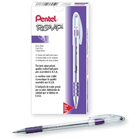 Pentel R.S.V.P. Ball Point Pen, 0.7 Millimeter Fine Tip, Violet Ink, Box of 12 (BK90-V)