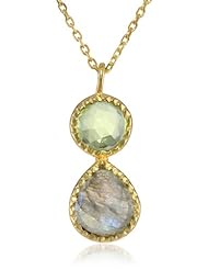 Sterling Silver with Yellow Gold Flashed Labradorite and Peridot Pendant Necklace, 18"