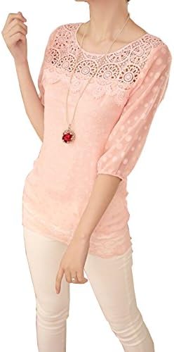 LQXin Chiffon Blouses for Women Fashion 2016 Half Sleeve Shirts Lace Top Clothes (Pink, Size XL)