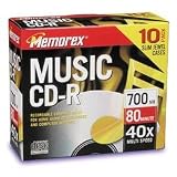  : Memorex 700MB/80-Minute 40x Music CD-R Media (10-Pack with Slim Jewel Cases)