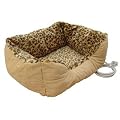 Small sized heated pet bed with leopard print design