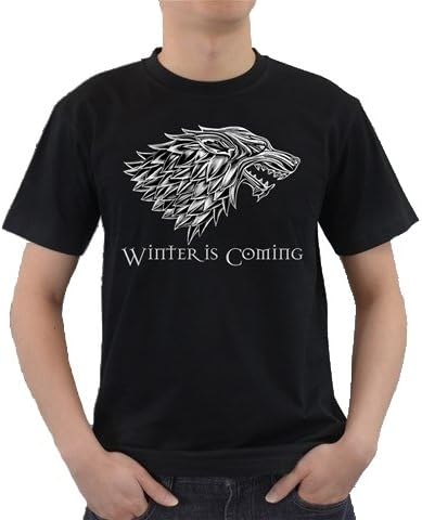 Men's Game Of Thrones Winter Is Coming Stark Silver Design - Black T-Shirt