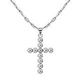 14k White Gold Diamond Cross Pendant with Chain (0.12 cttw, I, SI)