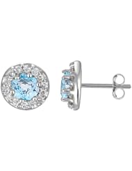 2.50 CT Blue Topaz & Diamond Cluster Earrings 14K White Gold
