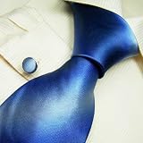 NEW Y&G Designer Hand Made Blue Stripes 100% Jacquard Woven Pure Silk Mens Neck Tie and Cuff Links Set 1003
