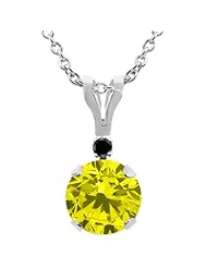 0.82 Ct Round Canary Diamond Black Diamond 14K White Gold Pendant