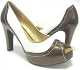 Brown & White Platform Peep-Toe Pumps Women