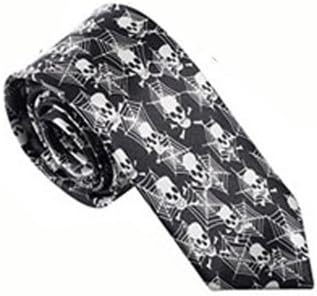 Black & White Skull and Spiderweb Tie - Skinny Men's Necktie