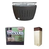 FA © Lotusgrill Set - Anthrazitgrau inkl. Tasche + Bambus Kohle 1kg + Exklusive Streichholzschatulle Ahorn & Wurzelholz