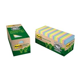 Post-it(R) Notes, 100% Recycled Notes in Assorted Pastel Colors and in a Convenient Cabinet Pack, 75 Sheets per Pad, 24 Pads per Pack (654R-24CP-AP)