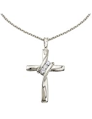 14K White Gold Off Set Diamond Cross Pendant with 18" Chain