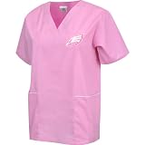 Scrub Dudz Philadelphia Eagles Breast Cancer Awareness Solid Print Scrub Top Medium